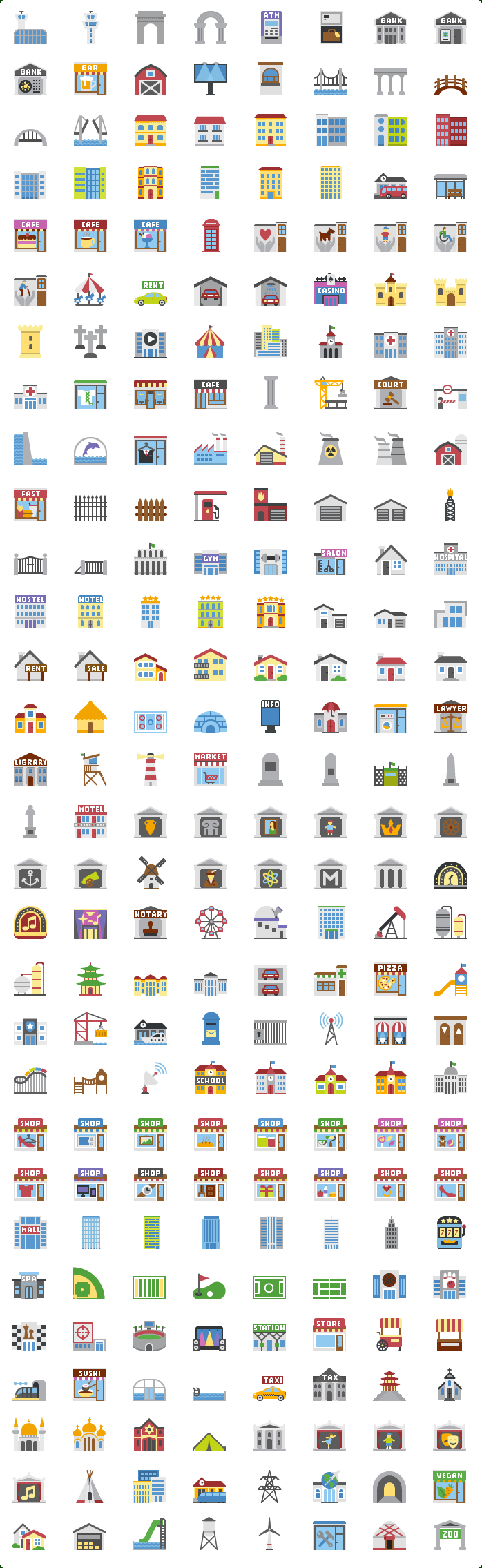 Flat Buildings Icons