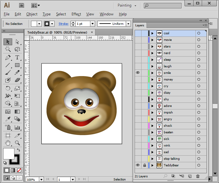 Vector Multiple Smileys - one icon in Adobe Illustrator