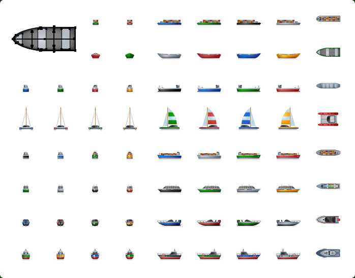 Cruise Ship Vector Icon, Cargo Ship Vector Icon, Sail Ship Vector Icon, Watercrafts Icons