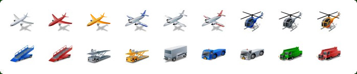 Airplane Icons, Aircraft Icons, Ground Support Service Icons 