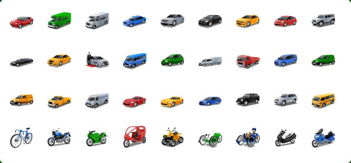 Cars Icons, Motorcycle Icons, Sports Car Icon