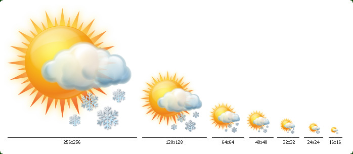 Weather Icons Set - One icon in all sizes: 16x16, 24x24, 32x32, 48x48, 64x64, 128x128, 256x256